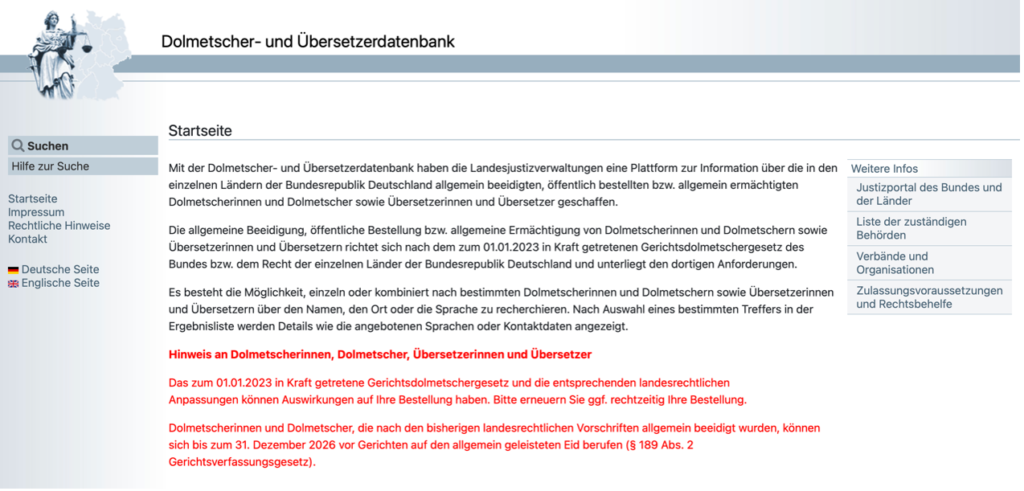 Suche nach öffentlich bestellten Übersetzern